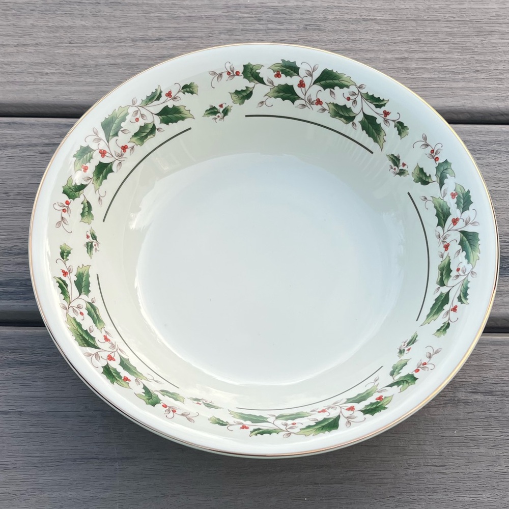 Vintage Caldor Porcelain Ware; 9in Vegetable Bowl; Holly Leaf Design; In Box